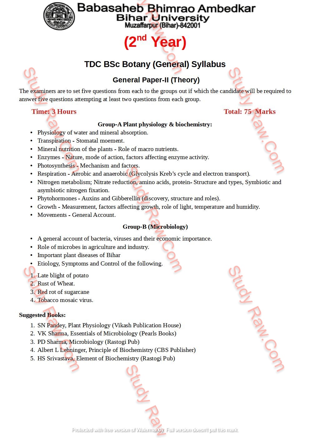 » BRABU BSc Botany General Part-2 Syllabus