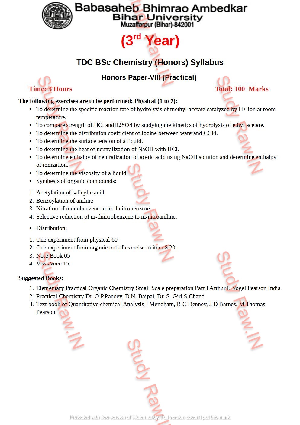 » BRABU BSc Chemistry Honors Part-3 Syllabus